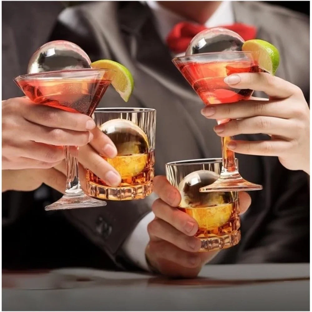 Clear Ice Cube Maker 2.5 Inch Stainless Steel Crystal Large Ball Silicone MoldOp